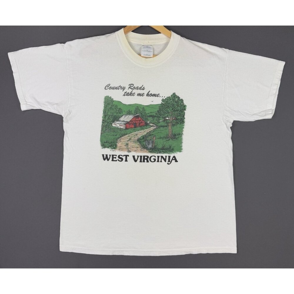 Vintage Y2K Country Roads Take Me Home West Virginia Mail Pouch Graphic XL Tee